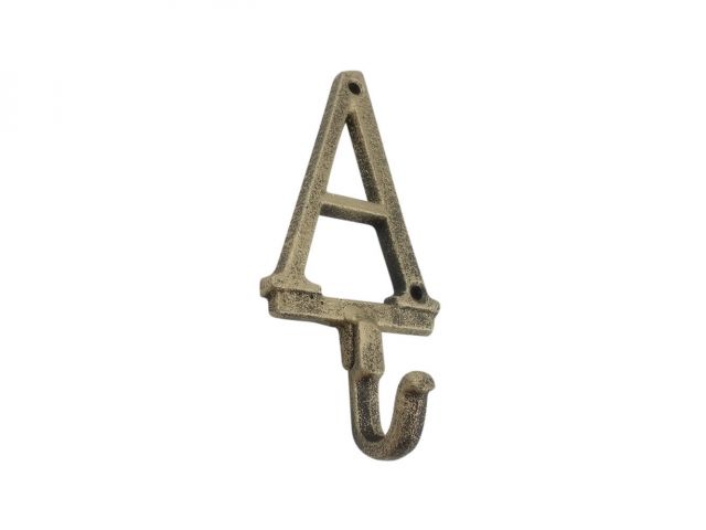 Rustic Gold Cast Iron Letter A Alphabet Wall Hook 6