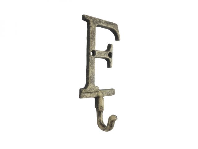 Rustic Gold Cast Iron Letter F Alphabet Wall Hook 6