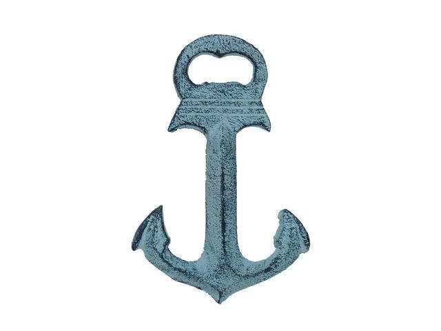 Rustic Dark Blue Whitewashed Deluxe Cast Iron Anchor Bottle Opener 6