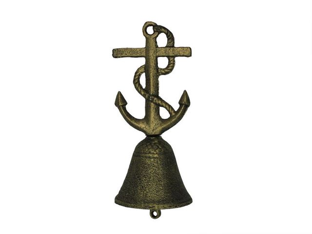 Rustic Gold Cast Iron Anchor With Rope Hand Bell 6