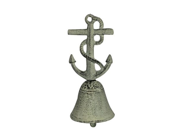 Whitewashed Cast Iron Anchor With Rope Hand Bell 7