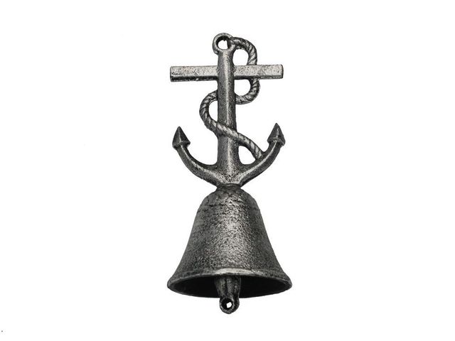 Rustic Silver Cast Iron Anchor With Rope Hand Bell 6