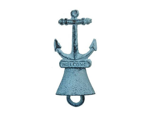 Rustic Dark Blue Whitewashed Cast Iron Anchor Hand Bell 5