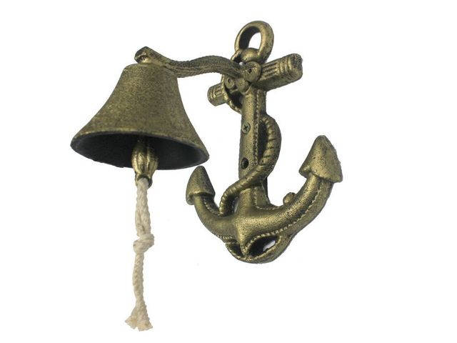 Rustic Gold Cast Iron Wall Mounted Anchor Bell 8