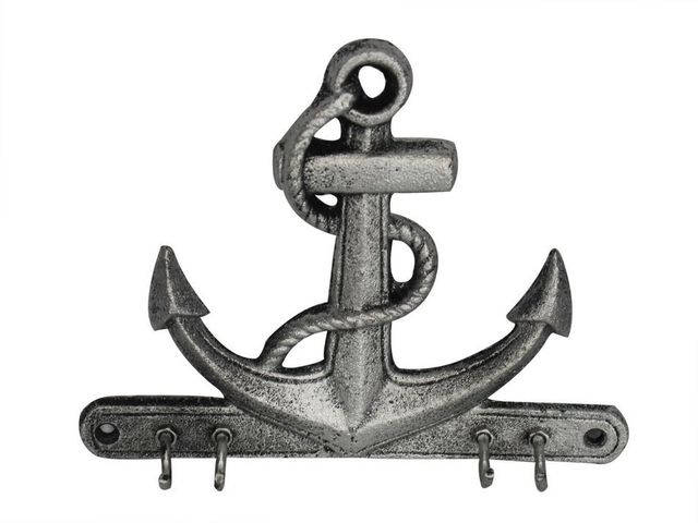 Rustic Silver Cast Iron Anchor with Hooks 8