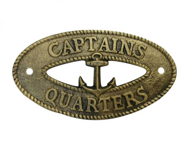 Antique Gold Cast Iron Captains Quarters Sign 8