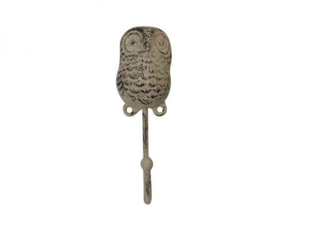 Aged White Cast Iron Decorative Owl Hook 6