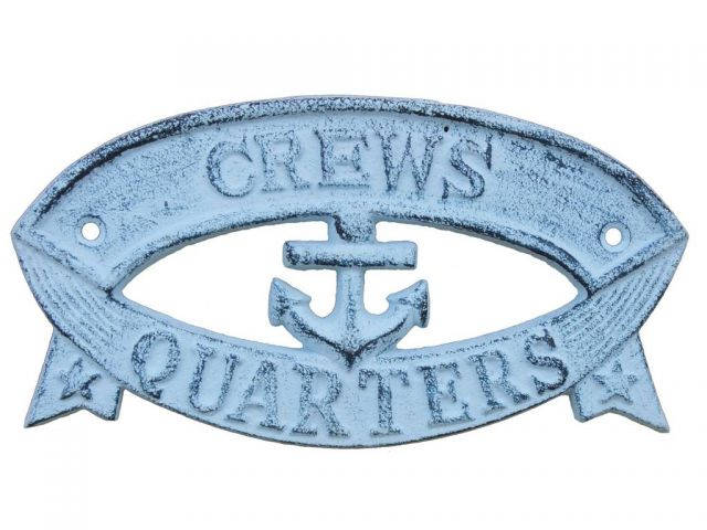 Rustic Dark Blue Whitewashed Cast Iron Crews Quarters Sign 8