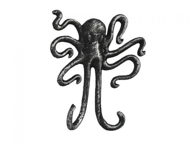 Antique Silver Cast Iron Decorative Wall Mounted Octopus Hooks 6