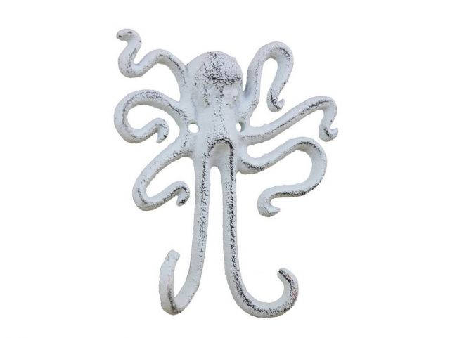 Rustic Whitewashed Cast Iron Decorative Wall Mounted Octopus Hooks 6