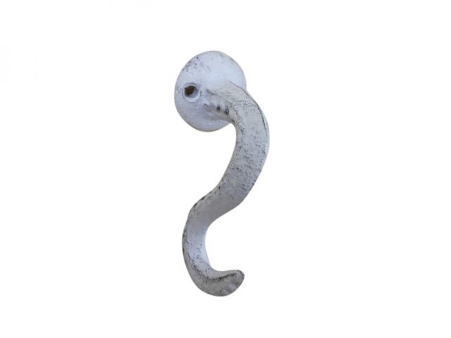 Whitewashed Cast Iron Octopus Tentacle Decorative Metal Wall Hook 4.5