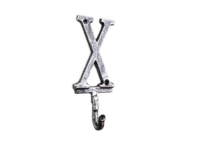 Rustic Silver Cast Iron Letter X Alphabet Wall Hook 6