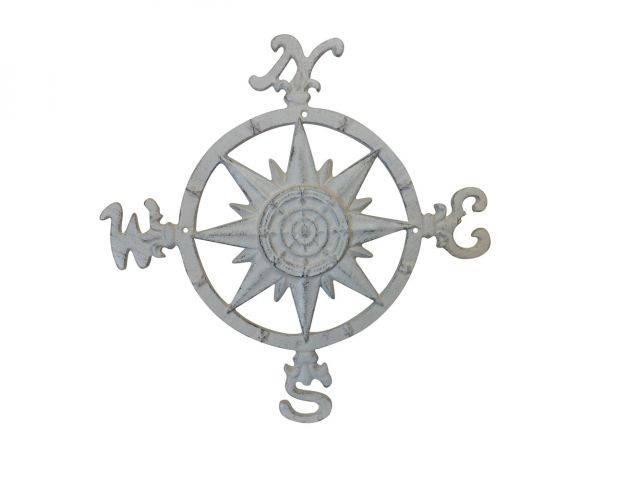 Aged White Cast Iron Large Decorative Rose Compass 19 