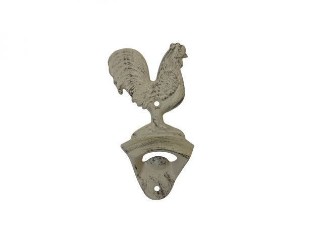 Aged White Cast Iron Rooster Bottle Opener 6