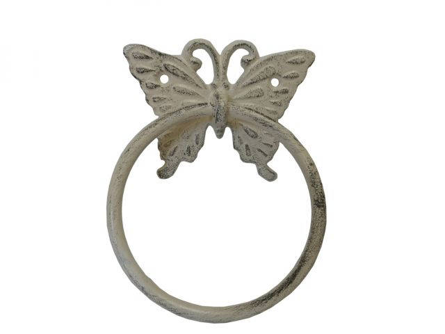 Aged White Cast Iron Butterfly Towel Holder 6