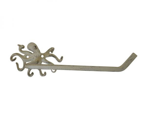 Aged White Cast Iron Octopus Toilet Paper Holder 11