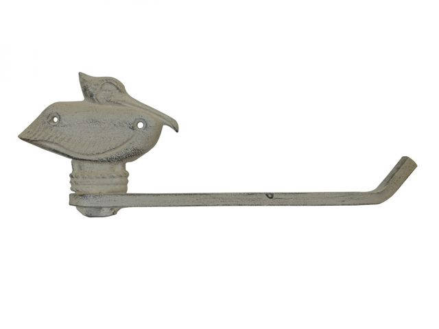 Aged White Cast Iron Pelican Toilet Paper Holder 11