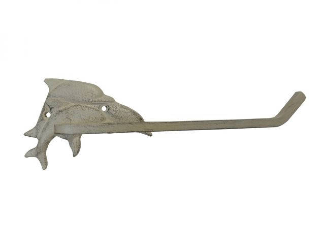 Aged White Cast Iron Decorative Dolphins Toilet Paper Holder 10