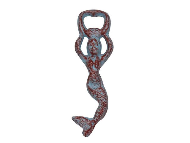 Rustic Red Whitewashed Cast Iron Swimming Mermaid Bottle Opener 7