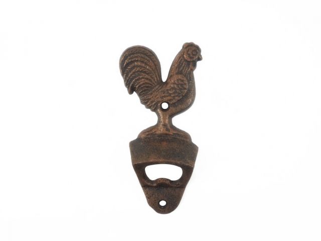 Rustic Copper Cast Iron Rooster Bottle Opener 6