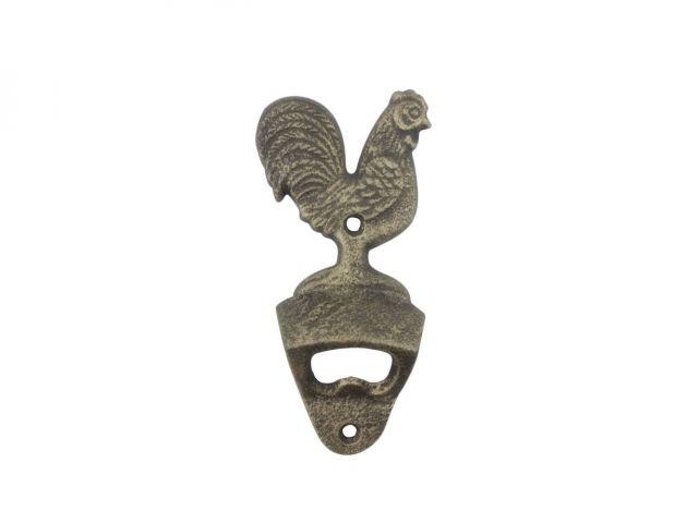Rustic Gold Cast Iron Rooster Bottle Opener 6