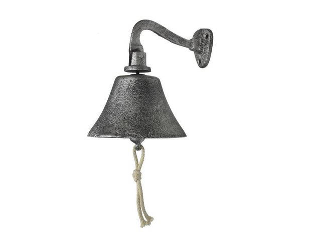 Rustic Silver Cast Iron Hanging Ships Bell 6