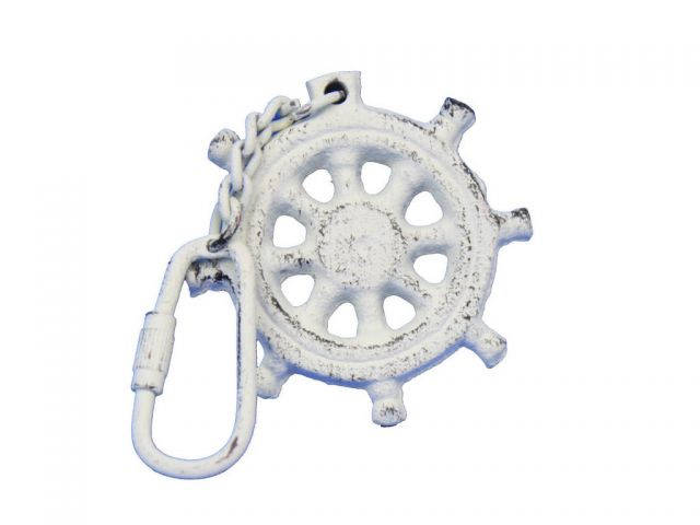 Whitewashed Cast Iron Ship Wheel Key Chain 5