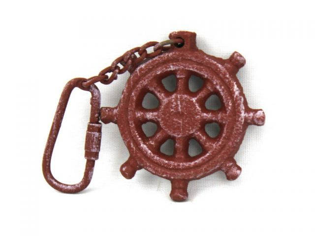 Red Whitewashed Cast Iron Ship Wheel Key Chain 5