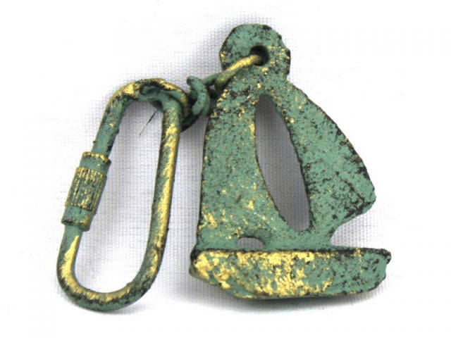 Antique Bronze Cast Iron Sailboat Key Chain 5