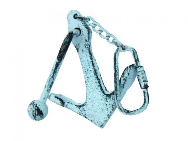 Dark Blue Whitewashed Cast Iron Anchor Key Chain 5