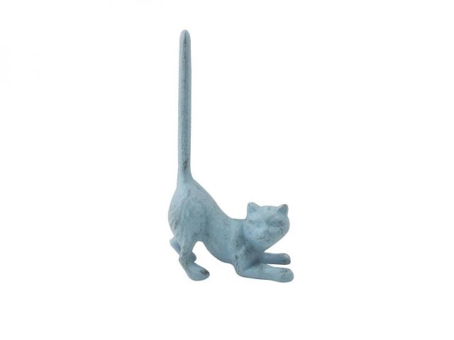 Rustic Light Blue Cast Iron Cat Extra Toilet Paper Stand 10