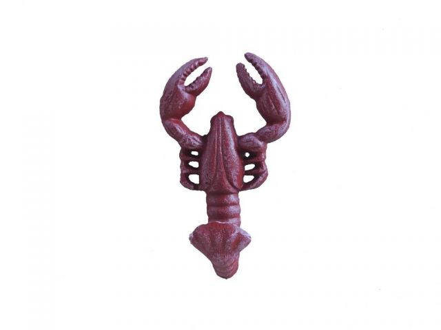 Vintage Red Whitewashed Cast Iron Wall Mounted Lobster Hook 5