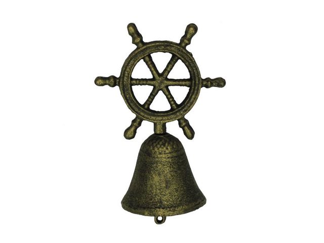 Rustic Gold Cast Iron Ship Wheel Hand Bell 6
