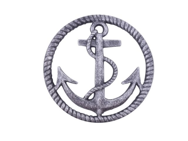 Rustic Silver Cast Iron Anchor and Rope Nautical Kitchen Trivet 7