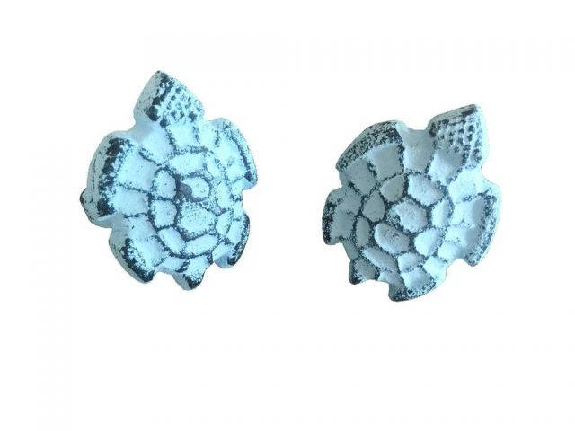 Dark Blue Whitewashed Cast Iron Turtle Decorative Napkin Ring 4 - set of 2