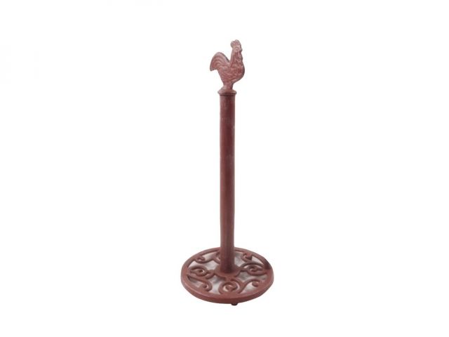 Rustic Red Whitewashed Cast Iron Rooster Extra Toilet Paper Stand 15