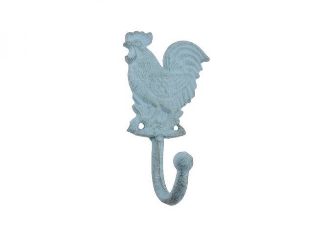 Rustic Light Blue Cast Iron Rooster Hook 7