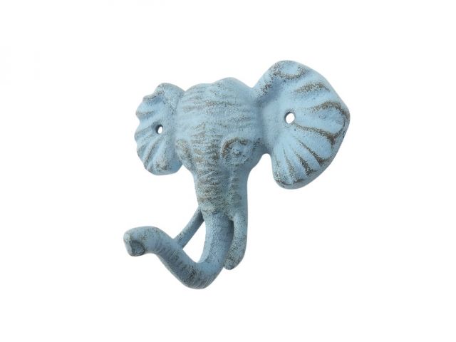 Rustic Light Blue Cast Iron Elephant Hook 5