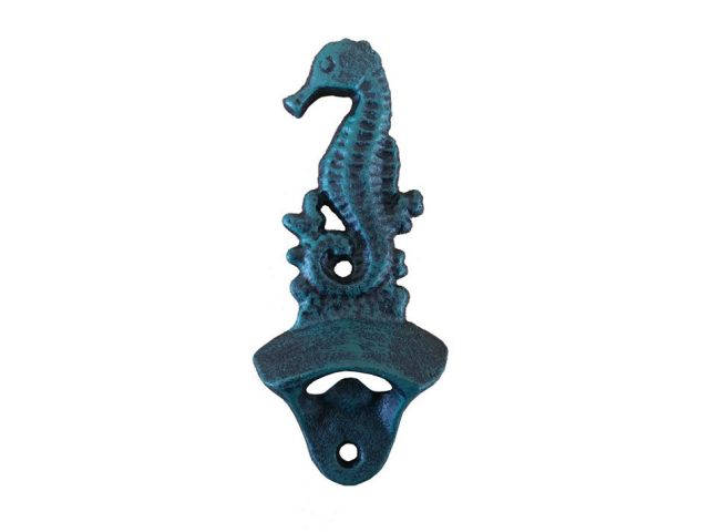 Seaworn Blue Cast Iron Wall Mounted Seahorse Bottle Opener 6