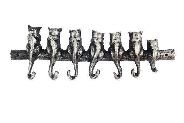 Rustic Silver Cast Iron Cat Wall Hooks 13