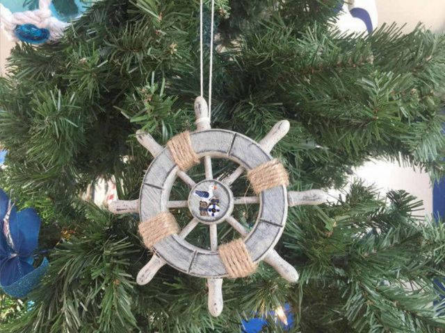 Rustic Decorative Ship Wheel With Seagull Christmas Tree Ornament 6