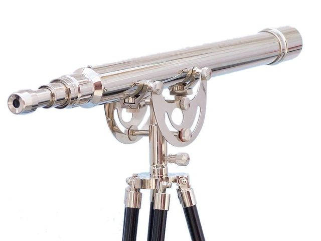 Leather Harbor Master Telescope 30 in Telescopes Decorative Accent Handcrafted Model Ships ST-0137 Chrome-Black Floor Standing Chrome