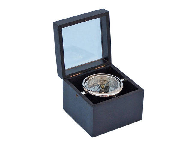 Chrome Lifeboat Compass with Black Rosewood Box 5