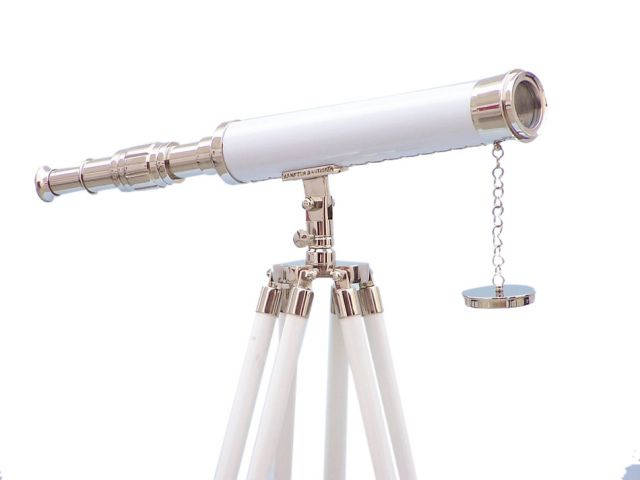 Floor Standing Chrome - White Leather Harbor Master Telescope 50