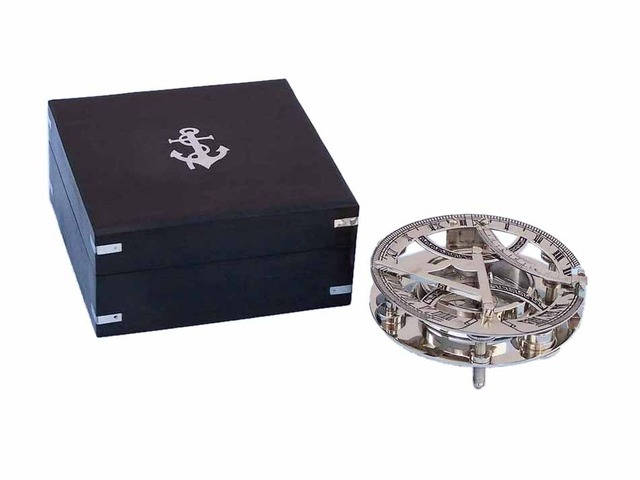 Chrome Round Sundial Compass with Black Rosewood Box 6