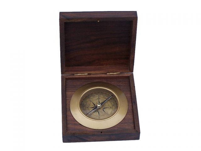 Antique Brass Admirals Desk Compass with Rosewood Box 5