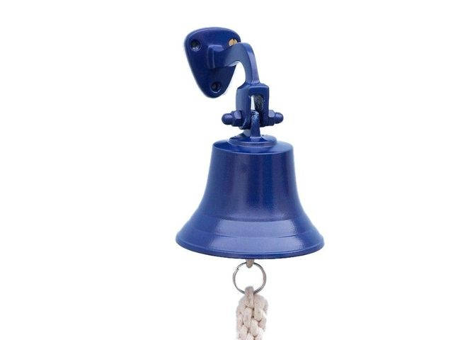 Solid Brass Hanging Ships Bell 6 - Blue Powder Coated