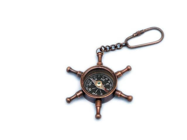 Antique Copper Ship Wheel Compass Key Chain 5