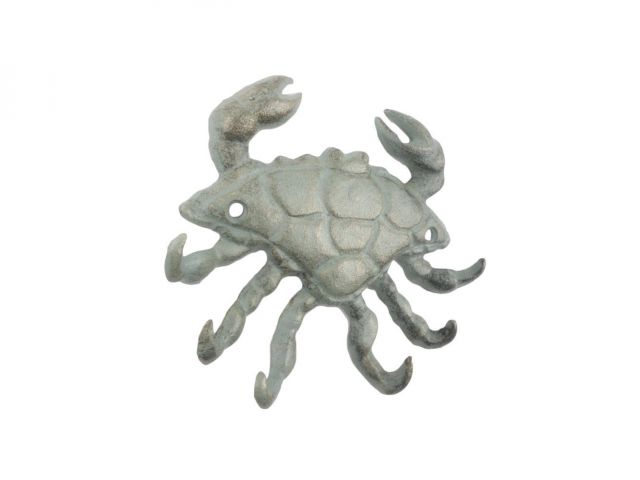 Antique Bronze Cast Iron Decorative Crab with Six Metal Wall Hooks 7