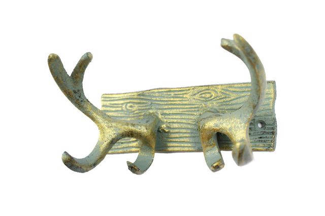 Antique Seaworn Bronze Cast Iron Antler Double Hook 8